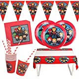 Yisscen Party Vajilla Avengers Cumpleaños Vajilla Decoraciones Incluye Platos Mantel Pancarta 52 Piezas Superhéroe Cubiertos para Fiesta de Cumpleaños Infantil, Baby Shower (10 Invitados)